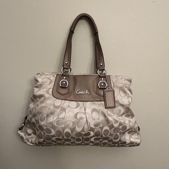 Coach F18450 Ashley Signature Sateen Satchel Bag Brown Khaki - Picture 1 of 16
